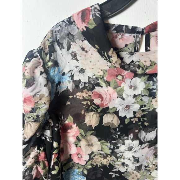 New 3XL Y2K Sheer Top Whimsy Goth Fairy Grunge Dark Floral Long Sleeve 90s. X - Picture 3 of 9